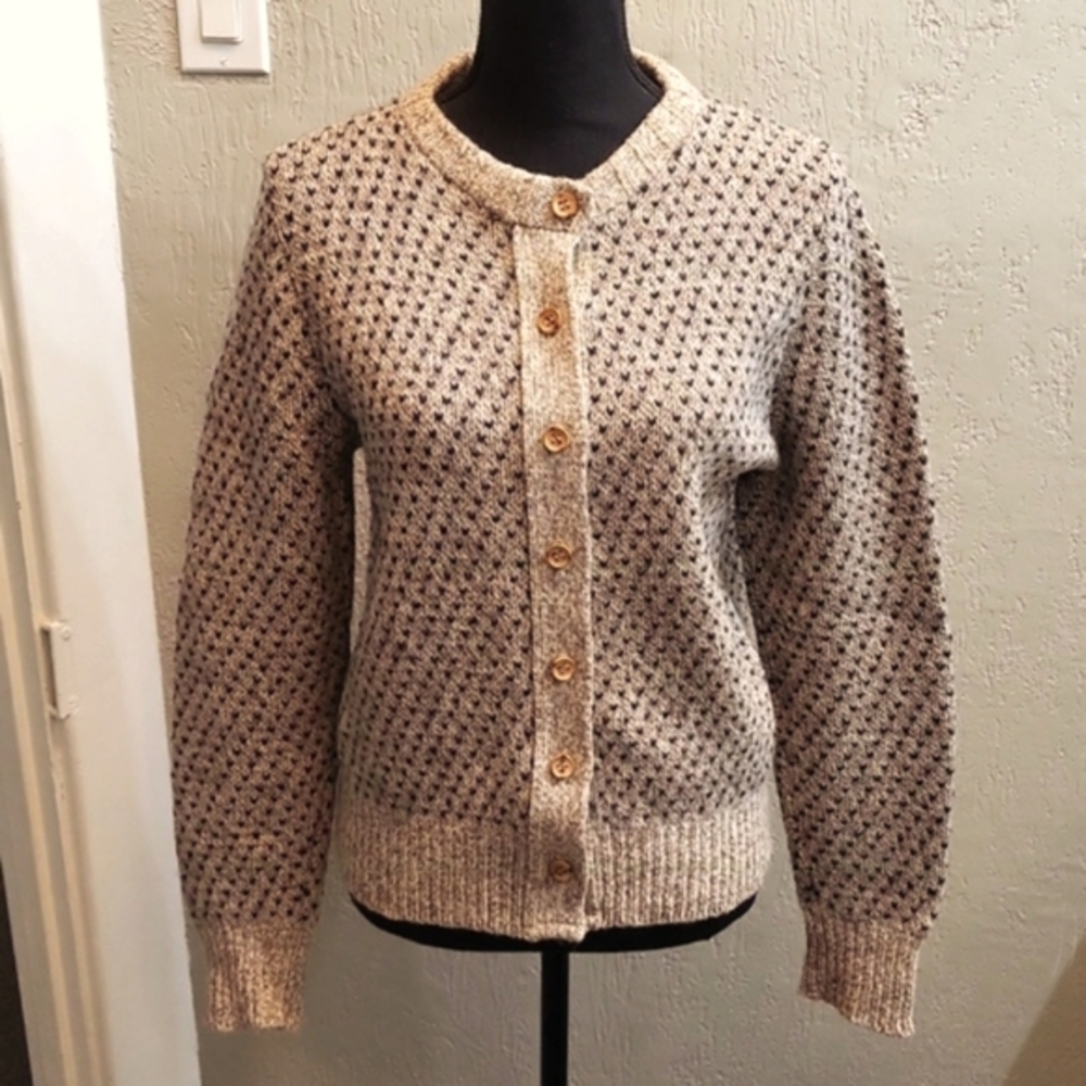 Vintage Lands End Wool Button Front Cardigan Sweater